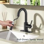 FORIOUS Matte Black Bathroom Faucet with Pull Down Sprayer, Single Hole Bar Sink Faucet 1 Hole with Pop Up Drain Hose, Suitable for Bathroom, RV,Vanity, Restroom & Utility Sink