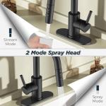 FORIOUS Matte Black Bathroom Faucet with Pull Down Sprayer, Single Hole Bar Sink Faucet 1 Hole with Pop Up Drain Hose, Suitable for Bathroom, RV,Vanity, Restroom & Utility Sink