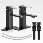 Casavilla Bathroom Faucets Set with Pop Up Drain, Modern Single Handle Black Bathroom Sink Faucet w/Deck Plate(1 or 3 Hole), Farmhouse RV Vanity Sink Faucet-2 Sets, baño lavamanos Llave