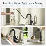 FORIOUS Matte Black Bathroom Faucet with Pull Down Sprayer, Single Hole Bar Sink Faucet 1 Hole with Pop Up Drain Hose, Suitable for Bathroom, RV,Vanity, Restroom & Utility Sink
