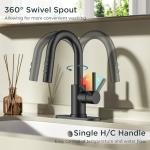 FORIOUS Matte Black Bathroom Faucet with Pull Down Sprayer, Single Hole Bar Sink Faucet 1 Hole with Pop Up Drain Hose, Suitable for Bathroom, RV,Vanity, Restroom & Utility Sink