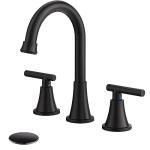 Bathroom Faucets for Sink 3 Hole, Hurran Matte Black Bathroom Sink Faucet with Pop-up Drain and Supply Lines, Stainless Steel Lead-Free Widespread Faucet for Vanity RV Farmhouse Sink