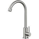 Heyalan Brushed Nickel Kitchen Faucet Cold Water Only 1 Hole Single Handle 360 Degree Swivel Spout Deck Mount High Arc SUS304 Sink Bar Tap Goose Neck with Hose and Longer Thread Pipe
