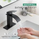 VOTON Black Bathroom Faucets Modern Waterfall Bathroom Sink Faucet Matte Black Single Handle Bathroom Faucet for 1 or 3 Holes with Deck Plate, Rv Sink Camper Farmhouse Bathroom Utility Remodel Faucet