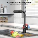 AVSIILE Matte Black Waterfall Kitchen Faucets with Pull Down Sprayer, Single Hole, Single Handle, Pull Out Tap, Stainless Steel Sink Faucet, Suitable for Farmhouse Camper Laundry Rv Bar