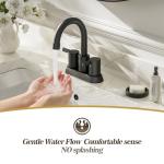 Phiestina 4 Inch 2 Handle Centerset Matte Black Lead-Free Modern Bathroom Faucet, 360 Swivel Spout 2-3 Hole RV Bathroom Vanity Sink Faucet with Pop Up Drain and Water Supply Lines,BF015-1-MB