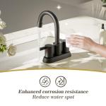 Phiestina 4 Inch 2 Handle Centerset Matte Black Lead-Free Modern Bathroom Faucet, 360 Swivel Spout 2-3 Hole RV Bathroom Vanity Sink Faucet with Pop Up Drain and Water Supply Lines,BF015-1-MB