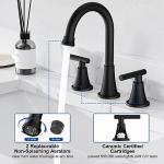 Bathroom Faucets for Sink 3 Hole, Hurran Matte Black Bathroom Sink Faucet with Pop-up Drain and Supply Lines, Stainless Steel Lead-Free Widespread Faucet for Vanity RV Farmhouse Sink