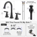 Bathroom Faucets for Sink 3 Hole, Hurran Matte Black Bathroom Sink Faucet with Pop-up Drain and Supply Lines, Stainless Steel Lead-Free Widespread Faucet for Vanity RV Farmhouse Sink