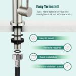 Heyalan Brushed Nickel Kitchen Faucet Cold Water Only 1 Hole Single Handle 360 Degree Swivel Spout Deck Mount High Arc SUS304 Sink Bar Tap Goose Neck with Hose and Longer Thread Pipe