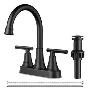 FORIOUS Matte Black Bathroom Sink Faucet, 4 Inch Centerset Bathroom Faucet 2 or 3 Hole with Pop up Drain and cUPC Hose, Two Handles Control, 360° spout for Restroom,Vanity, Rv