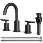 FORIOUS Bathroom Faucets 3 Hole, Matte Black Bathroom Sink Faucet 3 Hole Vanity with 360° Swivel Spout, Suitable for 8 Inch Widespread Sink with Metal Pop-up Drain and cUPC Supply Line, Commercial