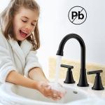 Bathroom Faucets for Sink 3 Hole, Hurran Matte Black Bathroom Sink Faucet with Pop-up Drain and Supply Lines, Stainless Steel Lead-Free Widespread Faucet for Vanity RV Farmhouse Sink