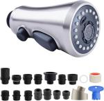Hibbent Pull Down Spray Head for Kitchen Faucet, 3-Function Spray Nozzle with 15 Adapters, Sink Faucet Head Replacement Compatible with Moen, American Standard, Delta, Kohler Faucets, Brushed Nickel