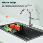 Heyalan Brushed Nickel Kitchen Faucet Cold Water Only 1 Hole Single Handle 360 Degree Swivel Spout Deck Mount High Arc SUS304 Sink Bar Tap Goose Neck with Hose and Longer Thread Pipe