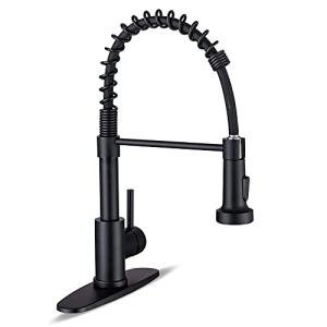 Kitchen Faucets with Pull Down Sprayer Commercial Industrial Stainless Steel Single Handle Single Hole Spring Farmhouse RV Sink Faucet, Matte Black Kitchen Faucet for Laundry Utility Room Sink