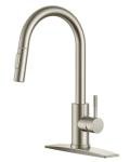 FORIOUS Kitchen Faucet with Pull Down Sprayer, Brushed Nickel High Arc Modern Classic Sink Faucet Stainless Steel with Deck Plate Fit for 1 or 3 Hole for Pot Filler Bar Farmhouse Laundry Rv