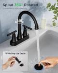 FORIOUS Matte Black Bathroom Sink Faucet, 4 Inch Centerset Bathroom Faucet 2 or 3 Hole with Pop up Drain and cUPC Hose, Two Handles Control, 360° spout for Restroom,Vanity, Rv