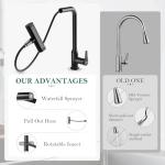 VallisCo Waterfall Kitchen Faucet with Pull Down Sprayer, 4 Modes Function, Single Handle, 360 Rotatable, Easy Installation Commercial Modern Sink Faucet