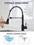 LUFEIDRA Black Kitchen Faucets with Pull Down Sprayer - High Arc Spring 304 Stainless Steel Single Hole Sink Faucet with Dual Function Pull-Down Sprayer for Bar Rv Kitchen, Matte Black