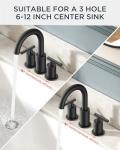 FORIOUS Bathroom Faucets 3 Hole, Matte Black Bathroom Sink Faucet 3 Hole Vanity with 360° Swivel Spout, Suitable for 8 Inch Widespread Sink with Metal Pop-up Drain and cUPC Supply Line, Commercial