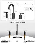 FORIOUS Bathroom Faucets 3 Hole, Matte Black Bathroom Sink Faucet 3 Hole Vanity with 360° Swivel Spout, Suitable for 8 Inch Widespread Sink with Metal Pop-up Drain and cUPC Supply Line, Commercial