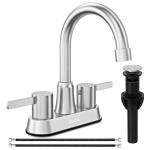 Bathroom Faucets, Bathroom Faucet 3 Hole, Bathroom Sink Faucet, Faucet for Sink 4 Inch 2 Handle Centerset, Lead-Free, with Copper Pop Up Drain (Brushed Nickel)