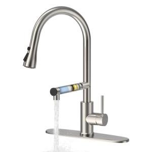FEELSO Kitchen Faucets, Upgraded Filter Water Kitchen Faucet with Pull Down Sprayer, Brushed Nickel Stainless Steel High Arc 1 Or 3 Hole Kitchen Sink Faucet for Remove Chorine, Harmful Substances