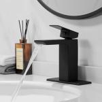 RUMOSE Matte Black Bathroom Faucets Set with Pop Up Drain Single Handle Bathroom Sink Faucet 1 & 3 Hole Waterfall Spout Vanity Faucet Kit with Deck Plate Rv Lavatory Basin Faucet, Stainless Steel