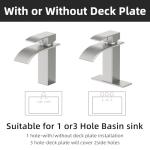 Ryuwanku Bathroom Faucet Brushed Nickel Modern Waterfall Bathroom Sink Faucet with Single Handle Suitable for 1 or 3 Holes,Supply Deck Plate and Hose