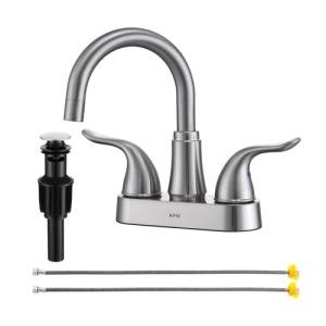 KPW Bathroom Sink Faucet 2 or 3 Hole Brushed Nickel Centerset 4 Inch Bathroom Sink Faucet 2 Handle Over ABS Non-Metallic Lavatory Bathroom Faucet with Pop up Drain Water Supply Hoses