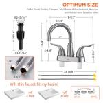 KPW Bathroom Sink Faucet 2 or 3 Hole Brushed Nickel Centerset 4 Inch Bathroom Sink Faucet 2 Handle Over ABS Non-Metallic Lavatory Bathroom Faucet with Pop up Drain Water Supply Hoses