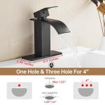 Fransiton Black Waterfall Bathroom Faucet Lavatory Single Handle 1 or 3 Hole Bathroom Sink Faucet Washbasin Faucet with Deck and Pop-up Drain