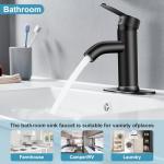 PONAFOU Black Single Hole Bathroom Faucet Black Vanity Faucet for Bathroom Sink 1 Hole or 3 Hole for Modern RV Sink with Pop-up Drain and Deck