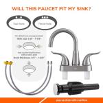 KPW Bathroom Sink Faucet 2 or 3 Hole Brushed Nickel Centerset 4 Inch Bathroom Sink Faucet 2 Handle Over ABS Non-Metallic Lavatory Bathroom Faucet with Pop up Drain Water Supply Hoses