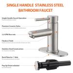 Brushed Nickel Bathroom Sink Faucets Single Hole Single Handle Stainless Steel Bathroom Faucet RV Faucet Deck Mount 1 Hole or 3 Holes with Pop-up Drains