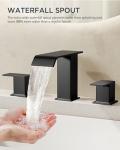 FORIOUS Bathroom Faucets 3 Hole,Matte Black 8 Inch Widespread Bathroom Sink Faucet Waterfall Spout, with Pop Up Drain and Water Supply, Suitable for Vanity Rv Commercial Lavatory Restroom