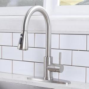 VCCUCINE Kitchen Faucet with Pull Down Sprayer, Brushed Nickel Faucet for Kitchen Sink, Small High Arc RV Stainless Steel Single Handle Pull Out Kitchen Sink Faucet，QYTVC002L-D-2