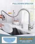WOWOW Kitchen Faucet with Soap Dispenser: 304 Stainless Steel Kitchen Sink Faucet with Pull Down Sprayer 3 Modes, Single Handle High Arc Mixer Taps for Sink, RV, Laundry, Bar (Brushed Nickel)