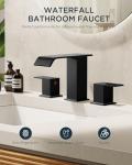 FORIOUS Bathroom Faucets 3 Hole,Matte Black 8 Inch Widespread Bathroom Sink Faucet Waterfall Spout, with Pop Up Drain and Water Supply, Suitable for Vanity Rv Commercial Lavatory Restroom