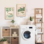 Set of 2 Japanese Bathroom Wall Art Framed Canvas with Cats & Frogs, Wooden Frame, Abstract Nature Poster Prints for Bathroom Decor, Minimalist Zen Painting Art for Home & Spa (12" W*16" H*2piece)