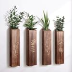 4 Pack Wood Indoor Wall Planter, Modern Boho Wall Decor for Living Room Bedroom, Farmhouse Pocket Vases for Dried Flowers and Faux Greenery Plants - Brown