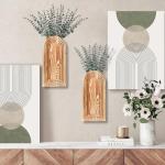 Dnnnii 2 Pack Wooden Wall Vase Set - Brown Finish Modern Farmhouse & Boho Wall Decor for Entryway, Hallway, Bathroom, Living Room, Dining Room, Narrow Spaces