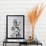 Framed Bathroom Decor Wall Art Wear Crown Frog Toilet Paper Pile - Playful Bathroom wall decor Animal Art black and white canvas print can be hung directly - Frame, 8 "x 10"