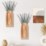 Dnnnii 2 Pack Wooden Wall Vase Set - Brown Finish Modern Farmhouse & Boho Wall Decor for Entryway, Hallway, Bathroom, Living Room, Dining Room, Narrow Spaces