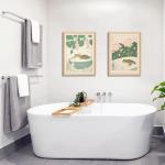 Set of 2 Japanese Bathroom Wall Art Framed Canvas with Cats & Frogs, Wooden Frame, Abstract Nature Poster Prints for Bathroom Decor, Minimalist Zen Painting Art for Home & Spa (12" W*16" H*2piece)