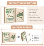 Set of 2 Japanese Bathroom Wall Art Framed Canvas with Cats & Frogs, Wooden Frame, Abstract Nature Poster Prints for Bathroom Decor, Minimalist Zen Painting Art for Home & Spa (12" W*16" H*2piece)