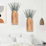 Dnnnii 2 Pack Wooden Wall Vase Set - Brown Finish Modern Farmhouse & Boho Wall Decor for Entryway, Hallway, Bathroom, Living Room, Dining Room, Narrow Spaces