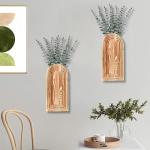Dnnnii 2 Pack Wooden Wall Vase Set - Brown Finish Modern Farmhouse & Boho Wall Decor for Entryway, Hallway, Bathroom, Living Room, Dining Room, Narrow Spaces