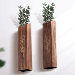 4 Pack Wood Indoor Wall Planter, Modern Boho Wall Decor for Living Room Bedroom, Farmhouse Pocket Vases for Dried Flowers and Faux Greenery Plants - Brown
